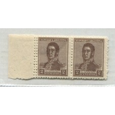 ARGENTINA 1918 GJ 495 FILIGRANA SOL MULTIPLE NUEVO PAREJA DE ESTAMPILLAS CON VARIEDAD DENTADO DOBLE